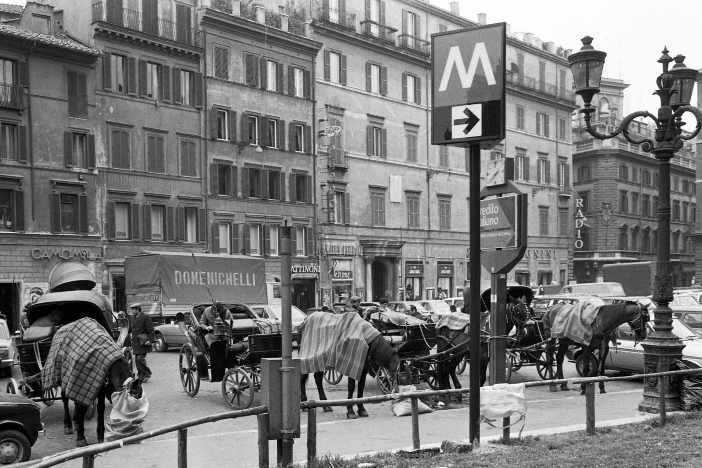 #24 Horse-Drawn Carriages Near Rome Metro Entrance, 1980