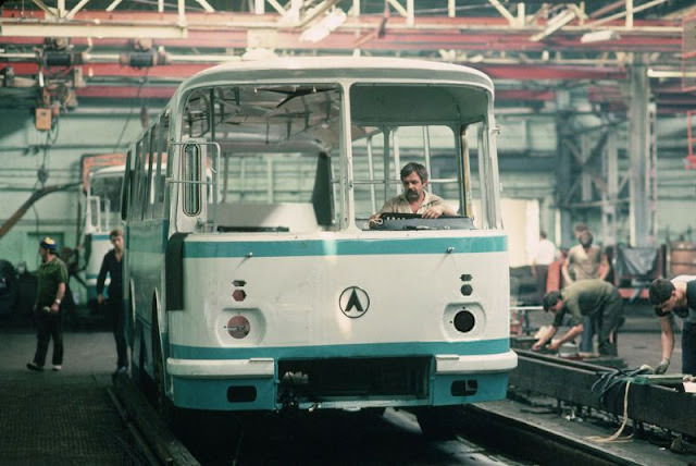 Lviv Bus Plant (Lvivsky Avtobusny Zavod, or LAZ), the Ukraine’s only bus manufacturer and the largest factory in Lviv, Ukraine, 1991