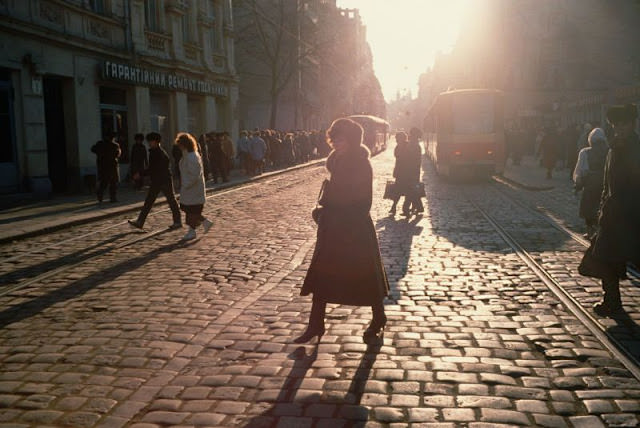 #36 Sundown on cobblestone street, Ukraine, 1991