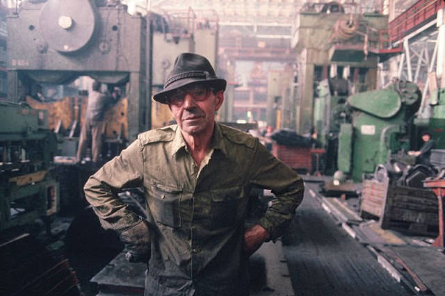 A worker poses inside the Lviv Bus Plant (Lvivsky Avtobusny Zavod, or LAZ), Lviv, Ukraine, 1991
