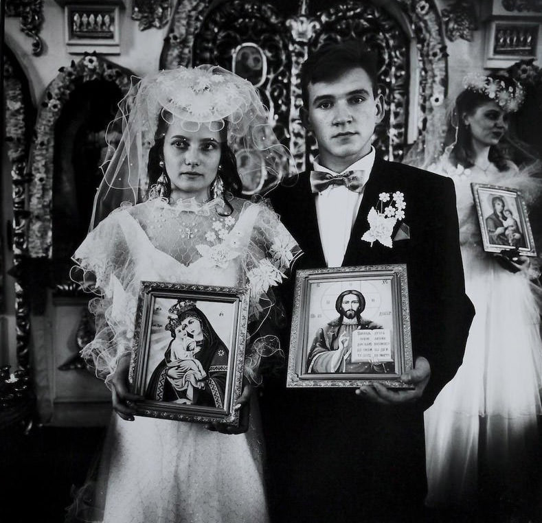 #29 Irina and Dmitri at the local Russian Orthodox Church on their wedding day, June 1993.