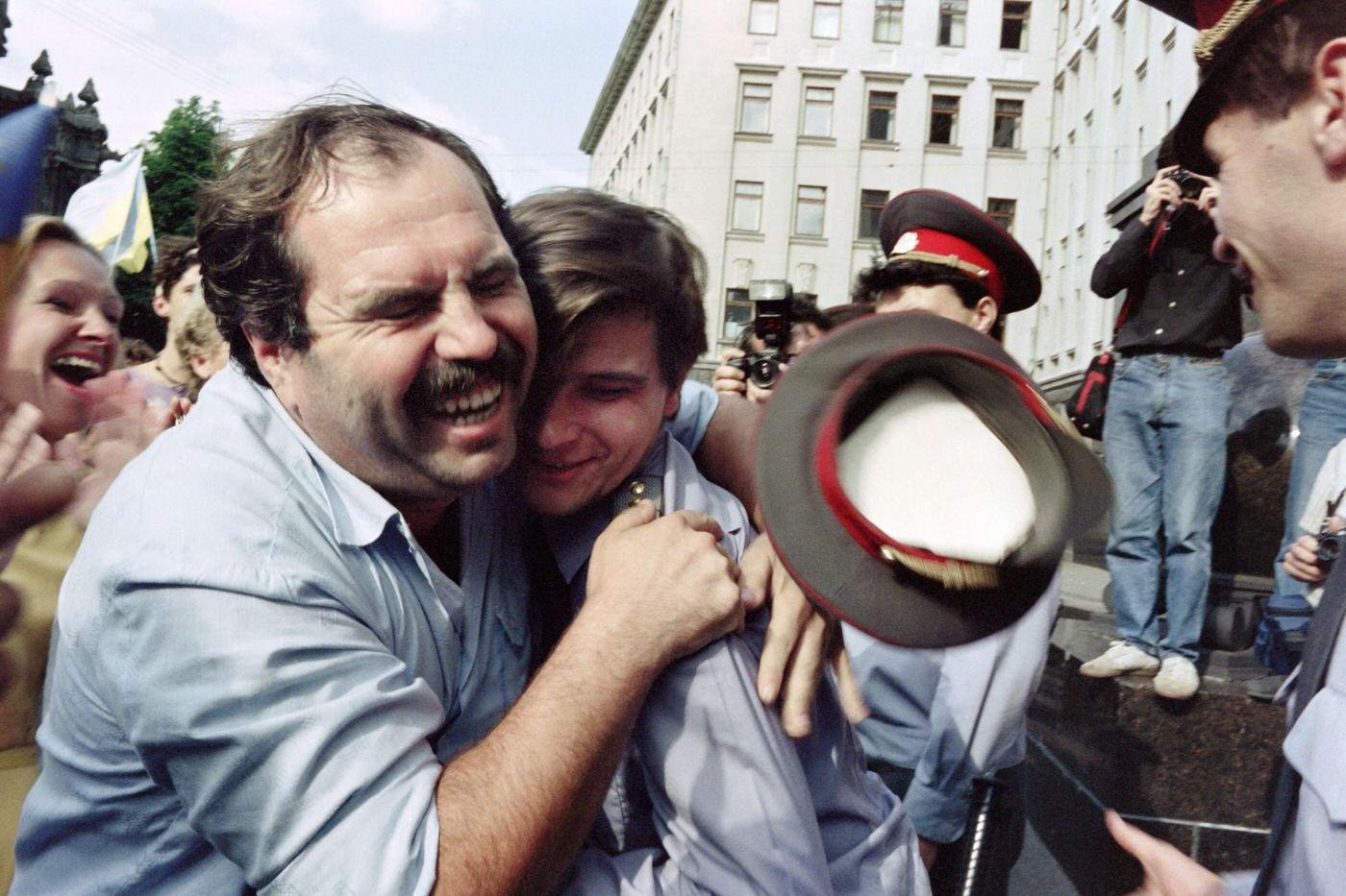 #43 Joyous Ukrainians in Front of Communist Party Headquarters After Independence Announcement, 1991