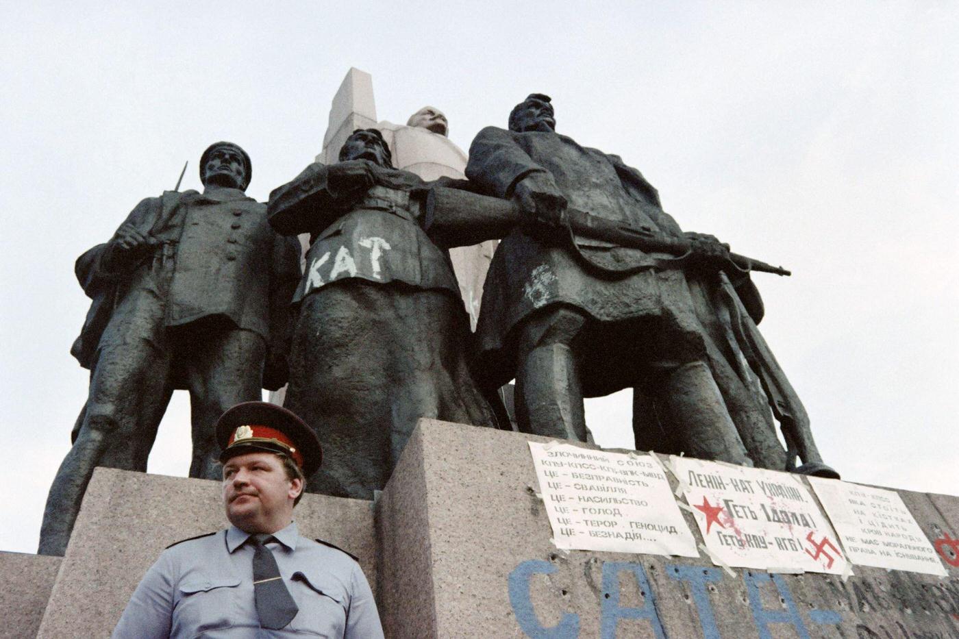 #56 Policeman Guards Lenin Monument in Kiev After Independence, 1991