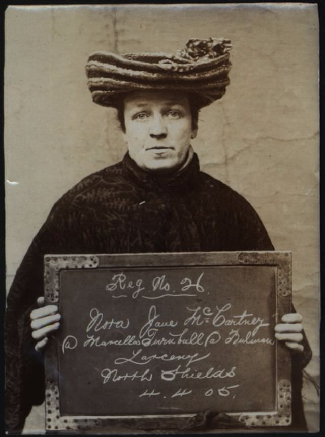#15 Nora Jane McCartney alias Marcella Turnbull alias Bulman arrested for larceny, 4 April 1905.