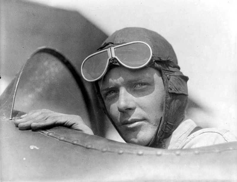 #14 Charles Lindbergh in the open cockpit of airplane at Lambert Field, St. Louis, Missouri in 1923.