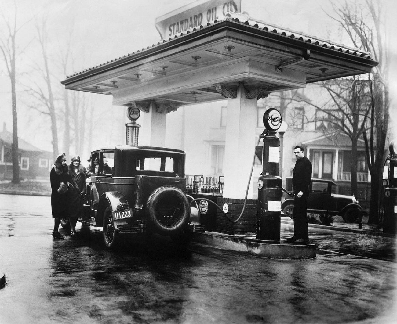 #2 Car fueling up at a gas station in New Jersey, 1927.