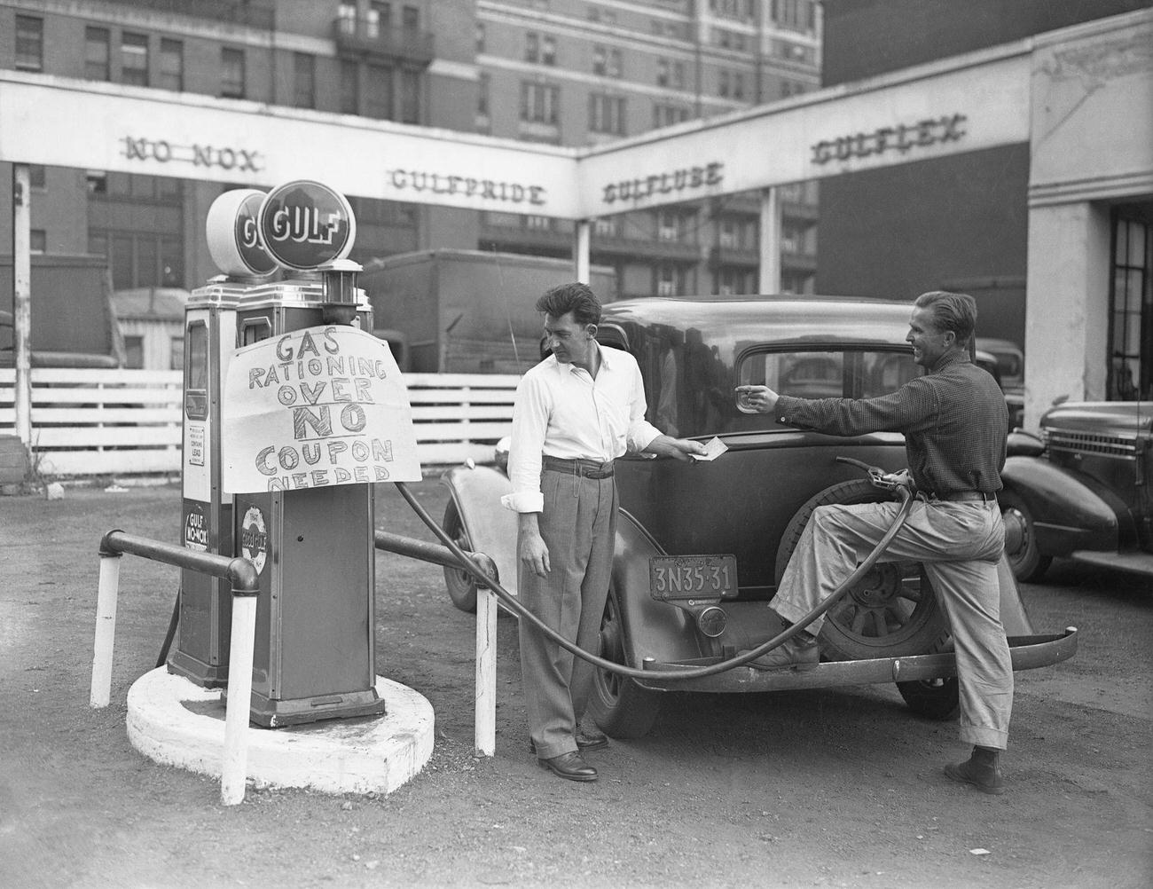 #61 End of Gas Rationing Scene at Long Island City Service Station