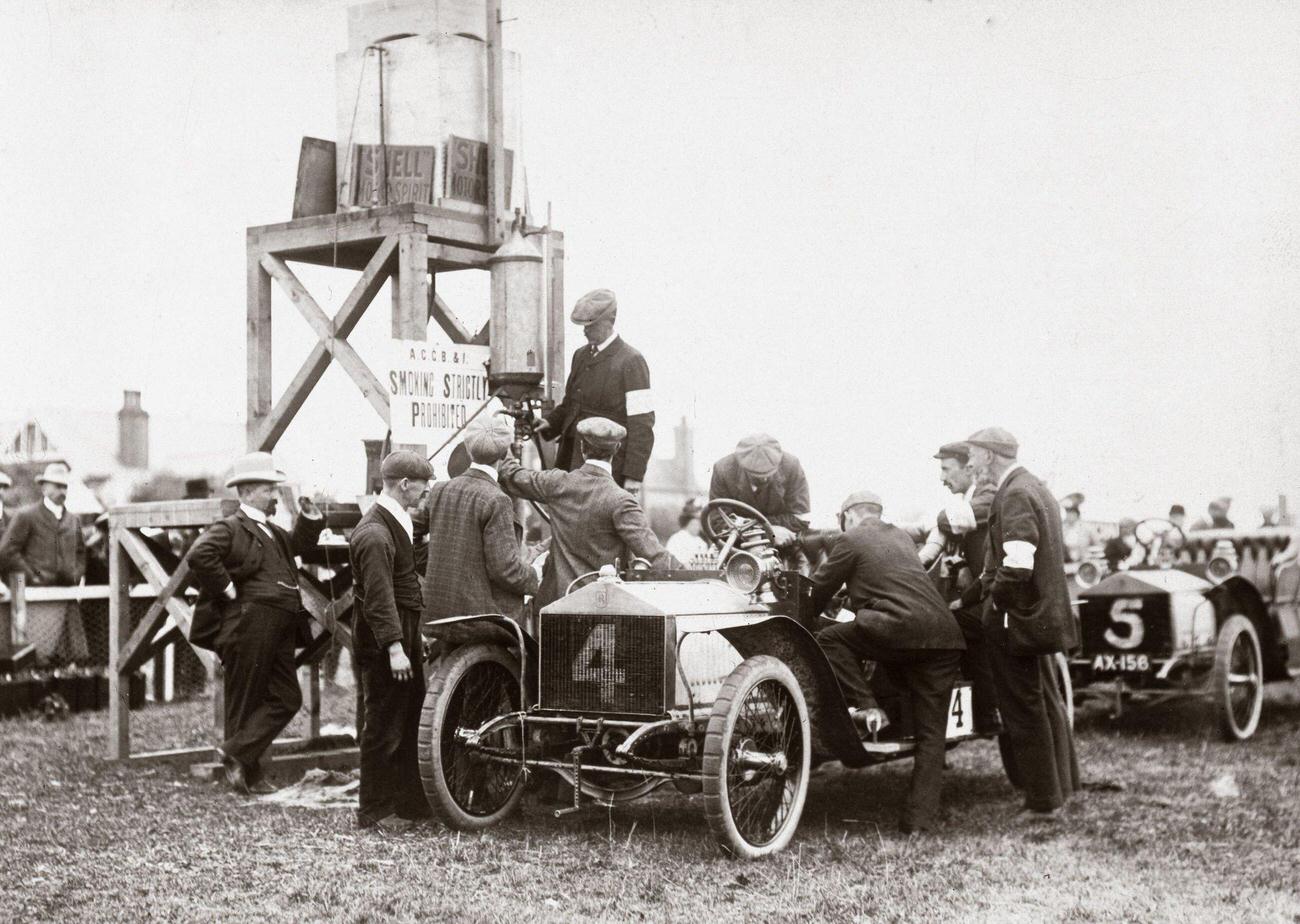 #62 Automobile Club Meeting in the UK with Cars at a Petrol Pump, 1904