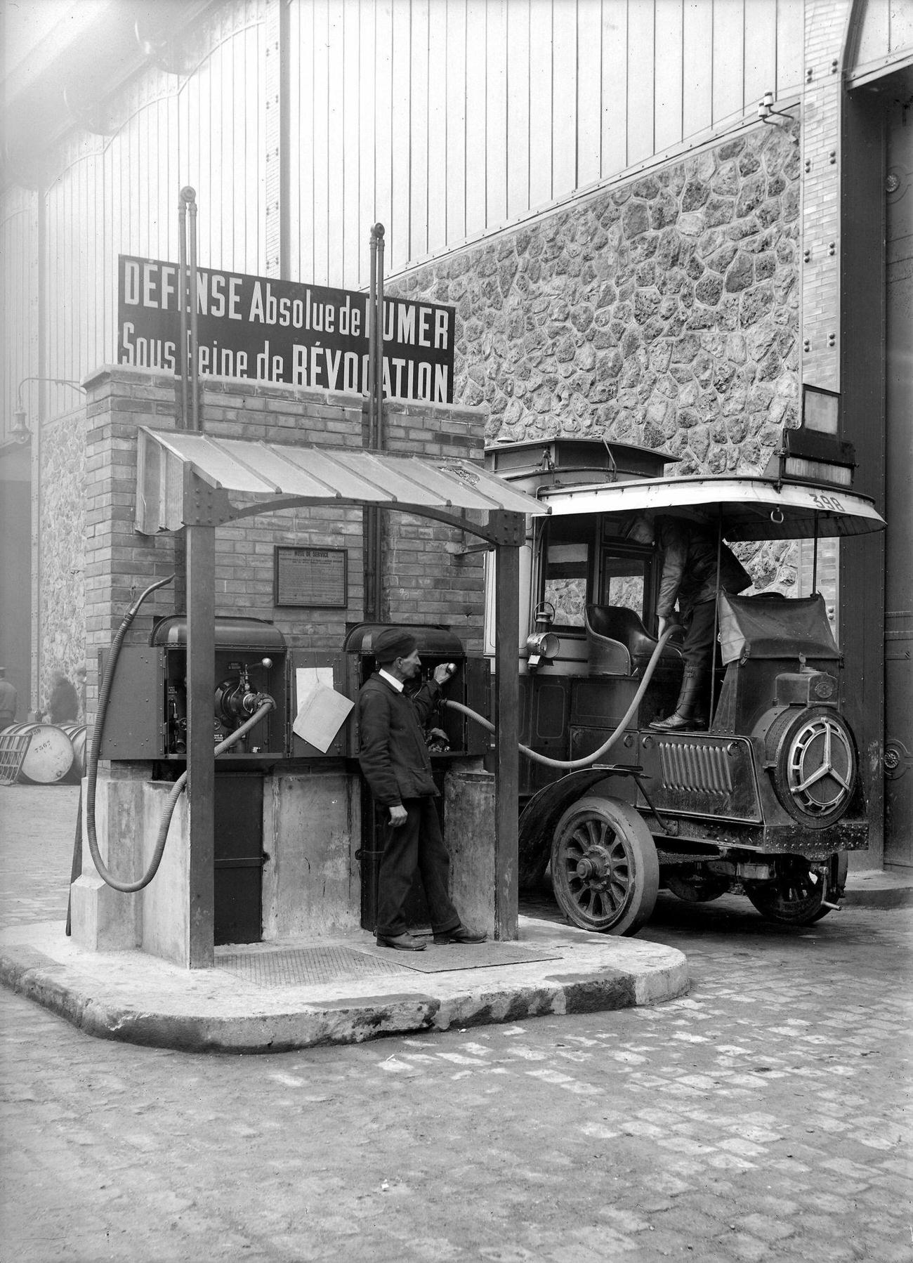 #64 Paris Local Buses’ Bus Refueling at Poissonniers Station, 1912