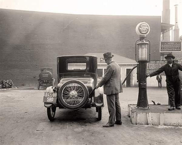 #43 Early example of a self-service gas station, 1920s.