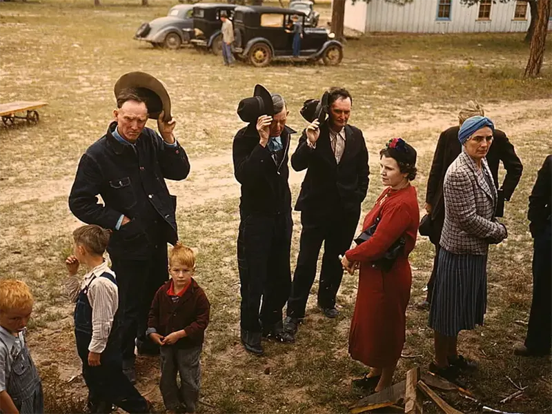 #13 Pie Town Fair grace before barbecue, NM, 1940.