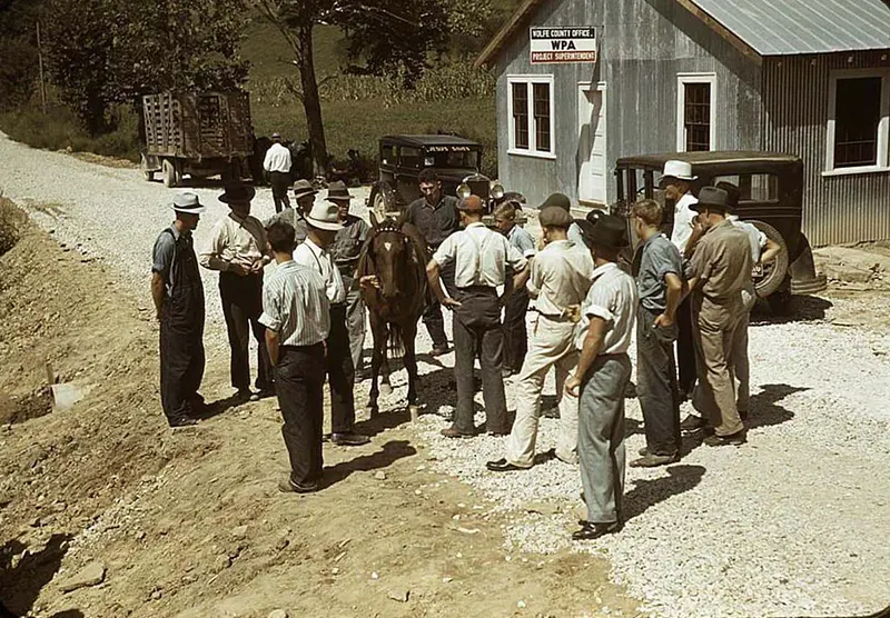 #2 Horse and mule trading on Jockey Street, Campton, KY, 1940.
