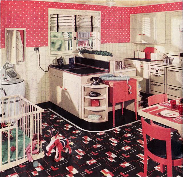 #28 Pink polka dot kitchen, 1936