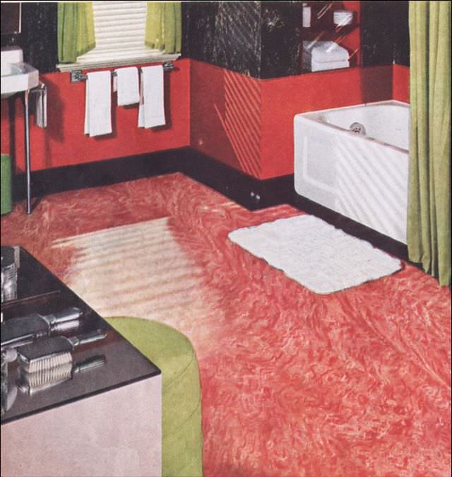 #39 Modern deco bathroom in red, 1937