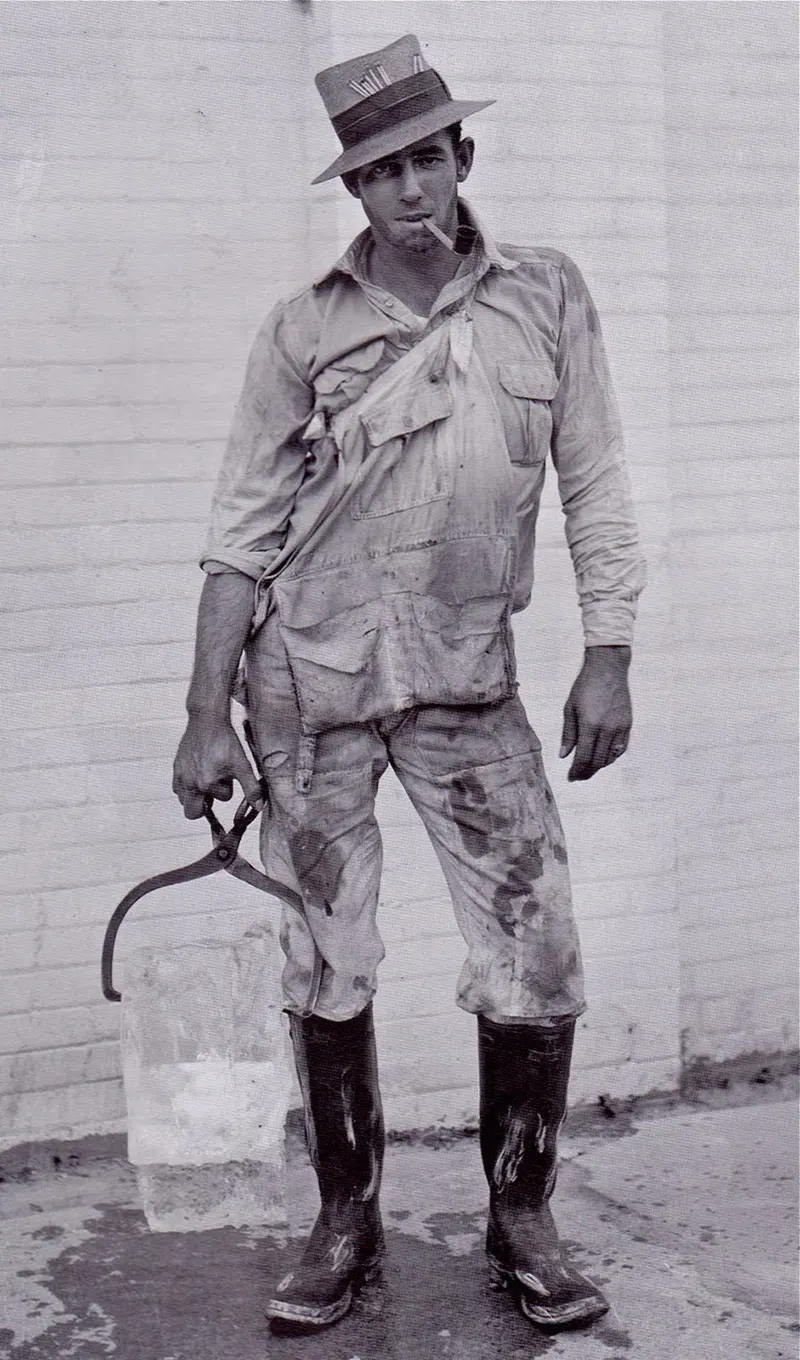 #14 An ‘Ice Man’, delivering a 25lb block of ice in 1928, Houston, Texas. Photo from Story Sloane Collection.
