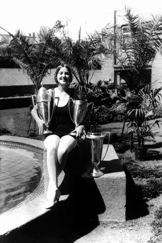 #14 Norma Smallwood, Miss America 1926, Posing with Trophies, 1926