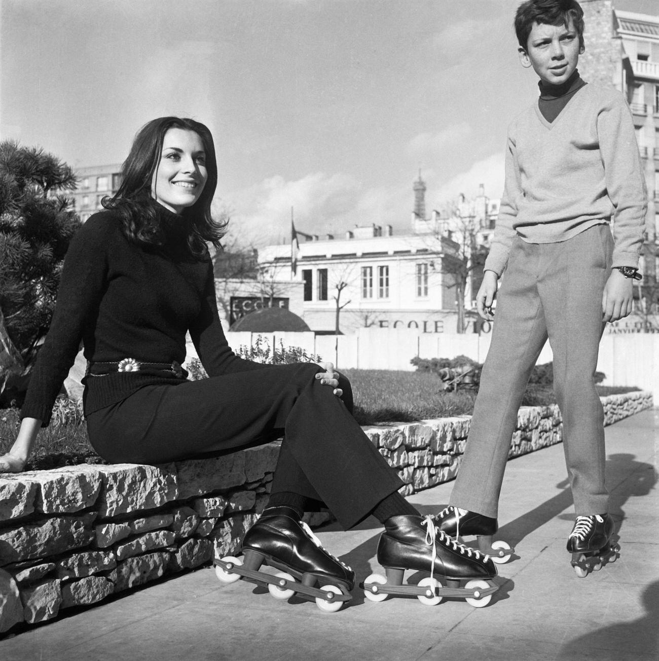 #101 Young Woman and Boy on Roller Skates in France, 1982