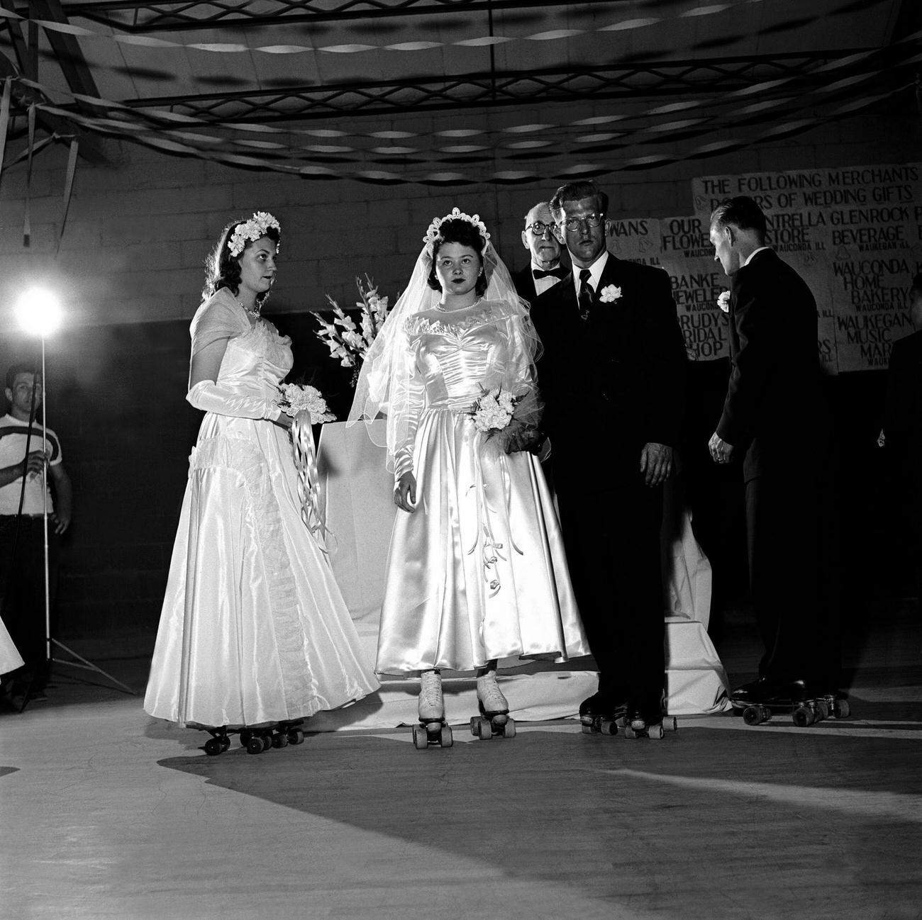 #40 Wedding Party on Roller Skates During Ceremony in Chicago, 1951