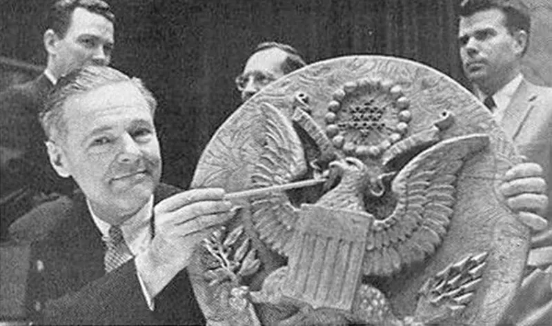 #3 Ambassador Henry Cabot Lodge, Jr. displays the Great Seal bug at the United Nations.