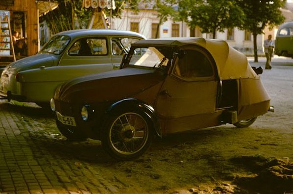 #8 Velorex three-wheeled car in southern Moravia, July 1958.