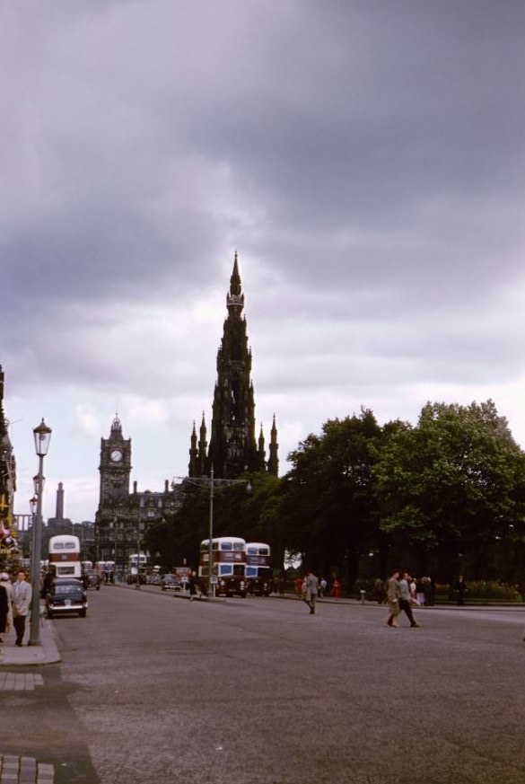 #74 View including Sir Walter Scott Monument, Edinburgh, August 1958.