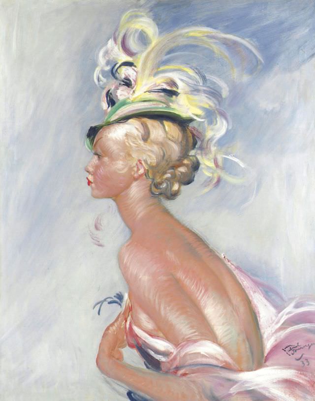 #27 Fashionable Woman in Hat with Feathers, 1933