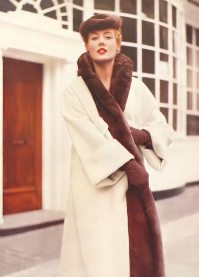 #30 Pat O’Reilly in Norman Hartnell’s camel-wool coat, Harper’s Bazaar UK, September 1952.
