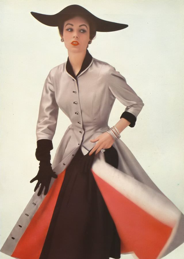 #35 Susan Hook in Susan Small’s cocktail coat-dress, Harper’s Bazaar UK, August 1952.