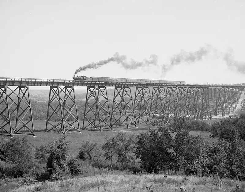 #5 Train on the Valley Trestle Bridge, Chicago & North Western Railway, near Boone, Iowa.