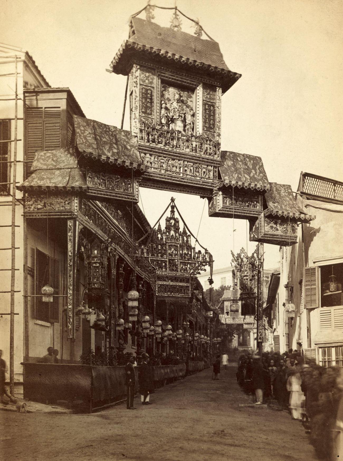 #40 A street in Hong Kong illuminated for the Duke of Edinburgh’s visit in 1869.
