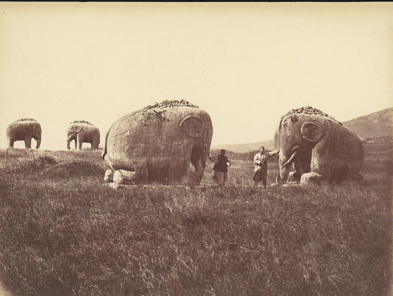 #67 Two Men by Monumental Elephant Statues, China, 1860s