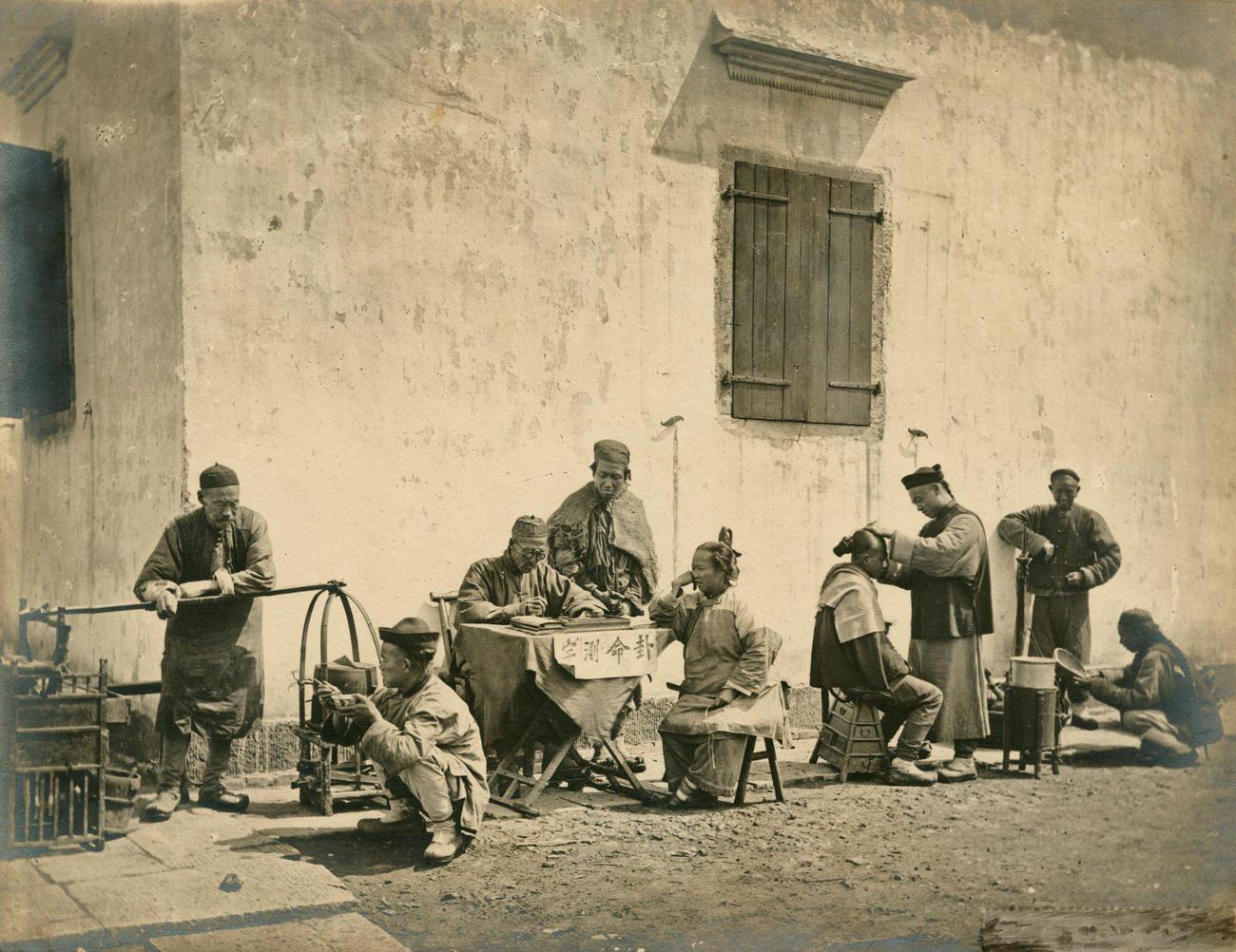 #33 Scribe, Barber, and Tradesmen with Customers, China, 1872