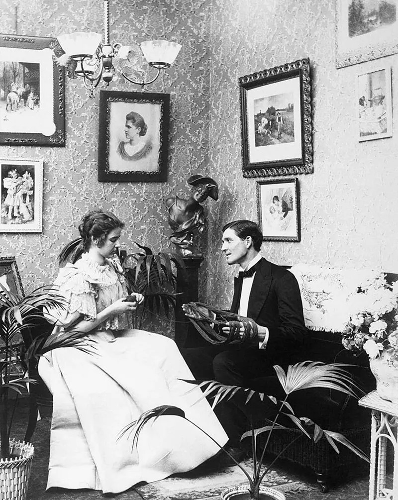 #3 Victorian couple knitting together, 1890.