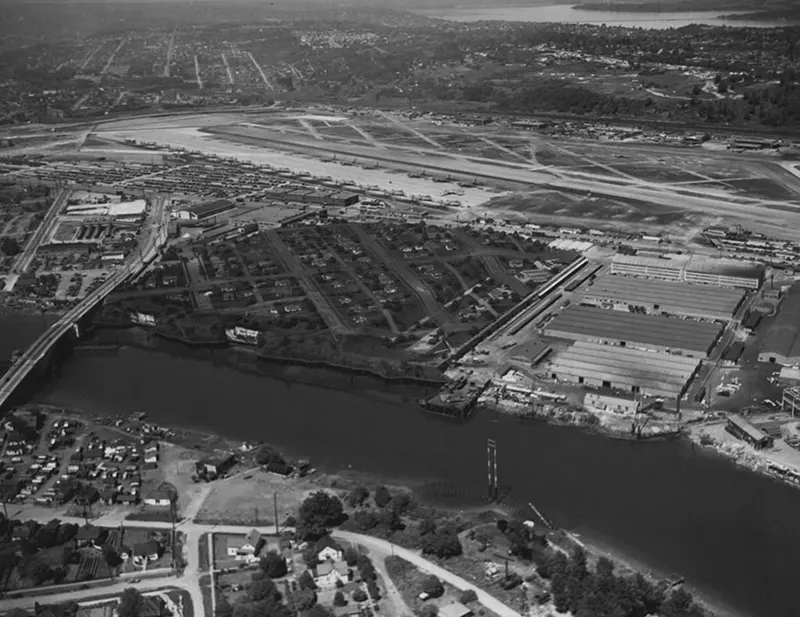 #6 Aerial view of Boeing Plant 2 camouflage aligned with real residential neighborhoods.