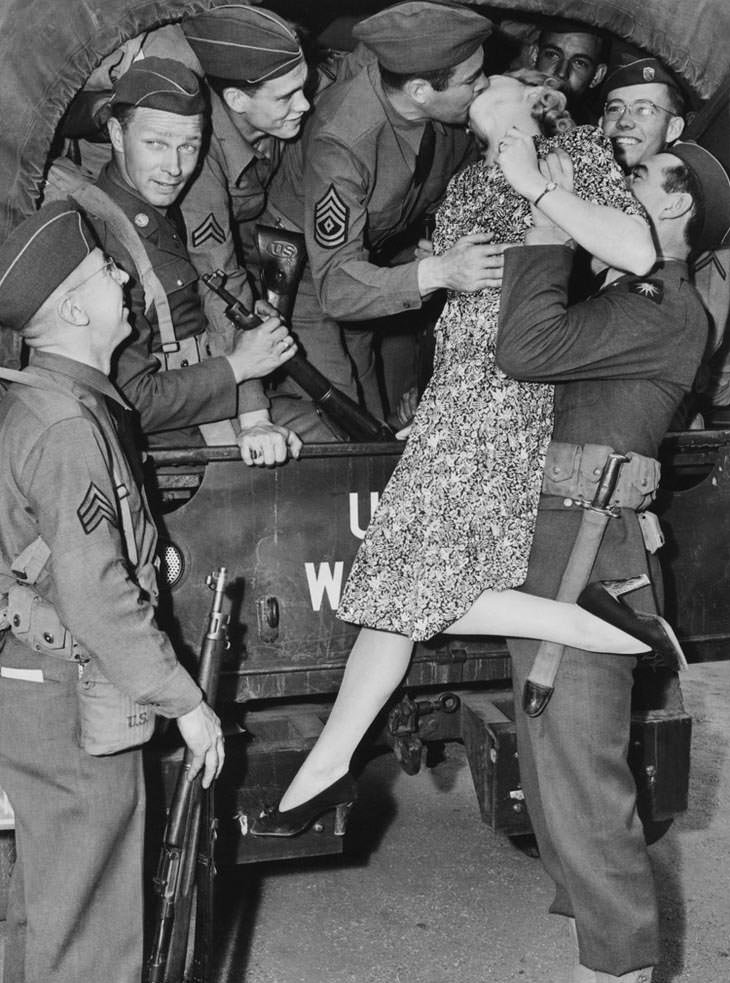 #40 Actress Martha O’Driscoll kisses soldier, Los Angeles, 1941.