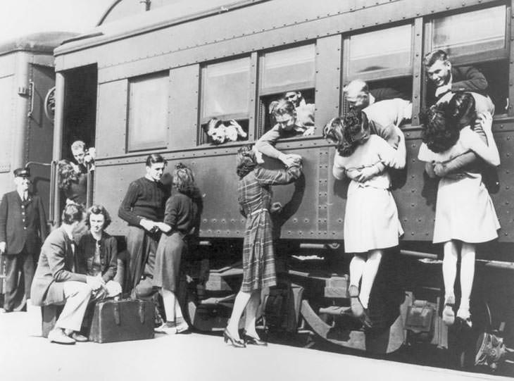 #8 Goodbye at train station before WWII deployment.
