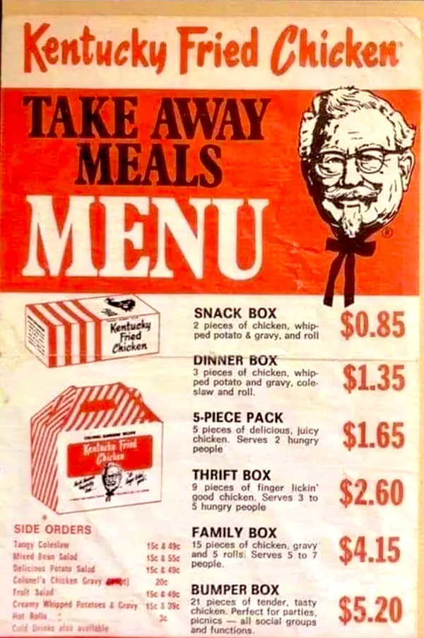 #1 KFC menu, late 1970s.