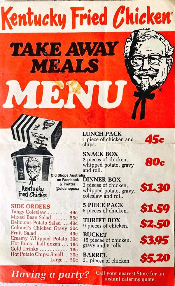 #5 Vintage KFC menu, 1970s.