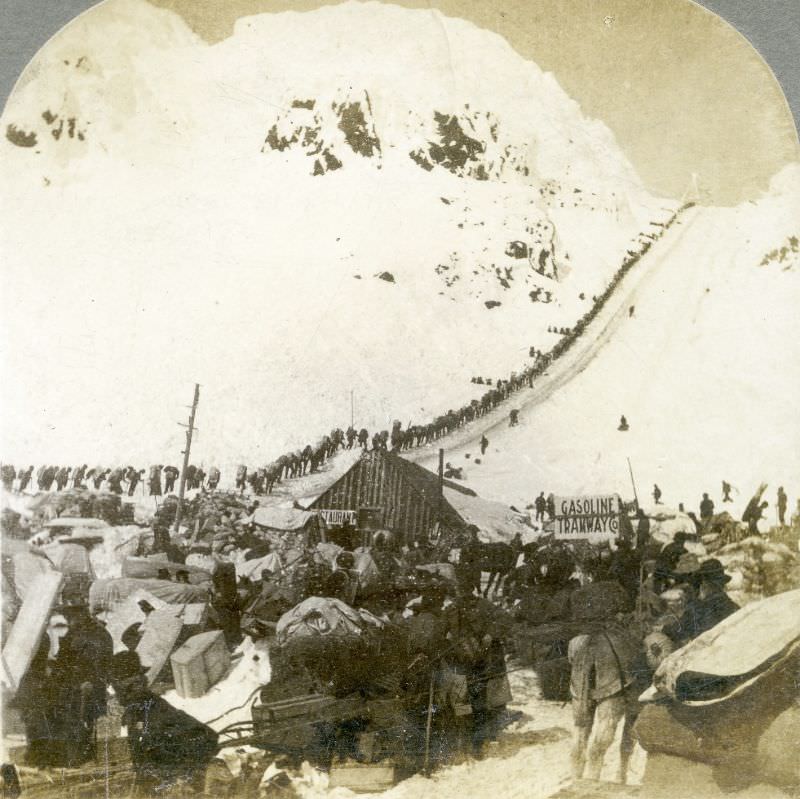 #97 Travelers bound for the Klondike Gold Fields via Chilkoot Pass, Alaska.
