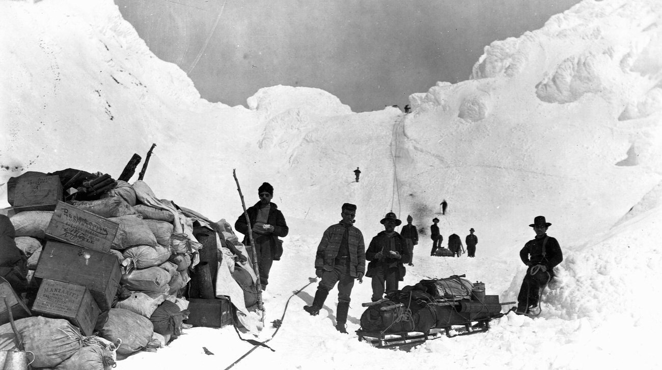 #28 Steep Chilkoot Pass en route to the Klondike goldfields during the peak of the Gold Rush, Alaska, 1897.