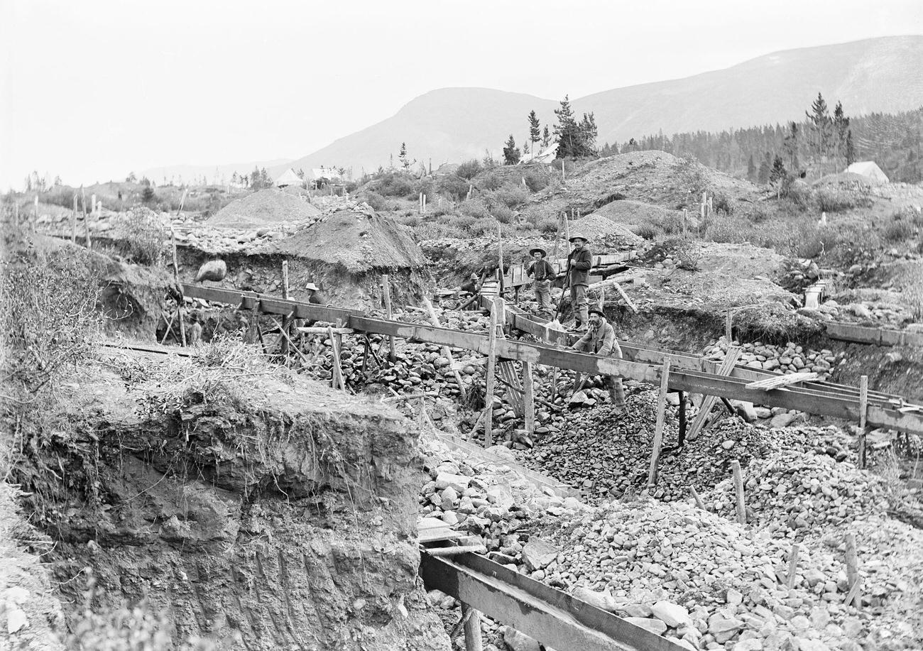 #42 Willow Creek mining claim in Alaska, featuring sluice mining, circa 1900.