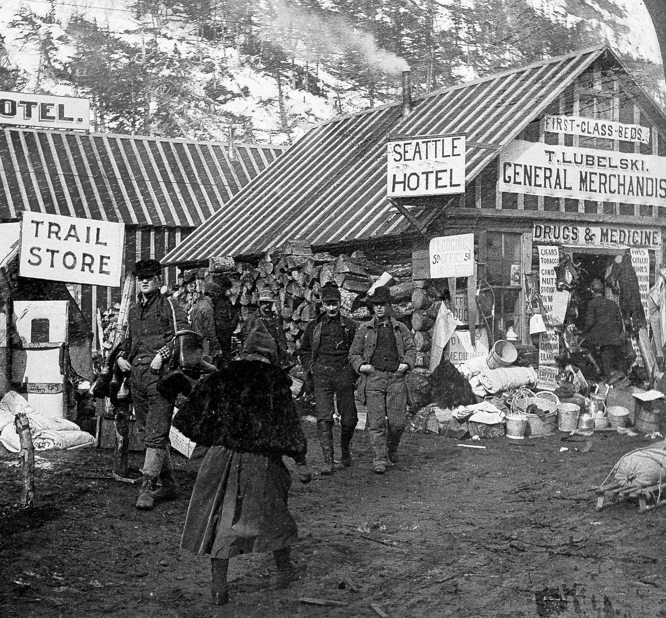 #51 Shops and hotels for gold diggers in Sheep Camp, Alaska, last stop before White Pass, circa 1896-98.