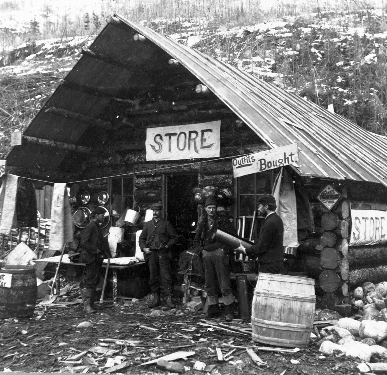 #61 General store in Canyon City on the Dyea Trail, Alaska, during the Klondike Gold Rush.