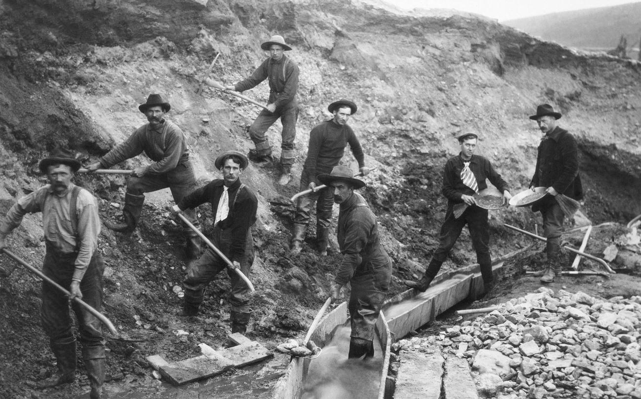 #4 Miners pan and dig for gold in Alaska during the Klondike Gold Rush.