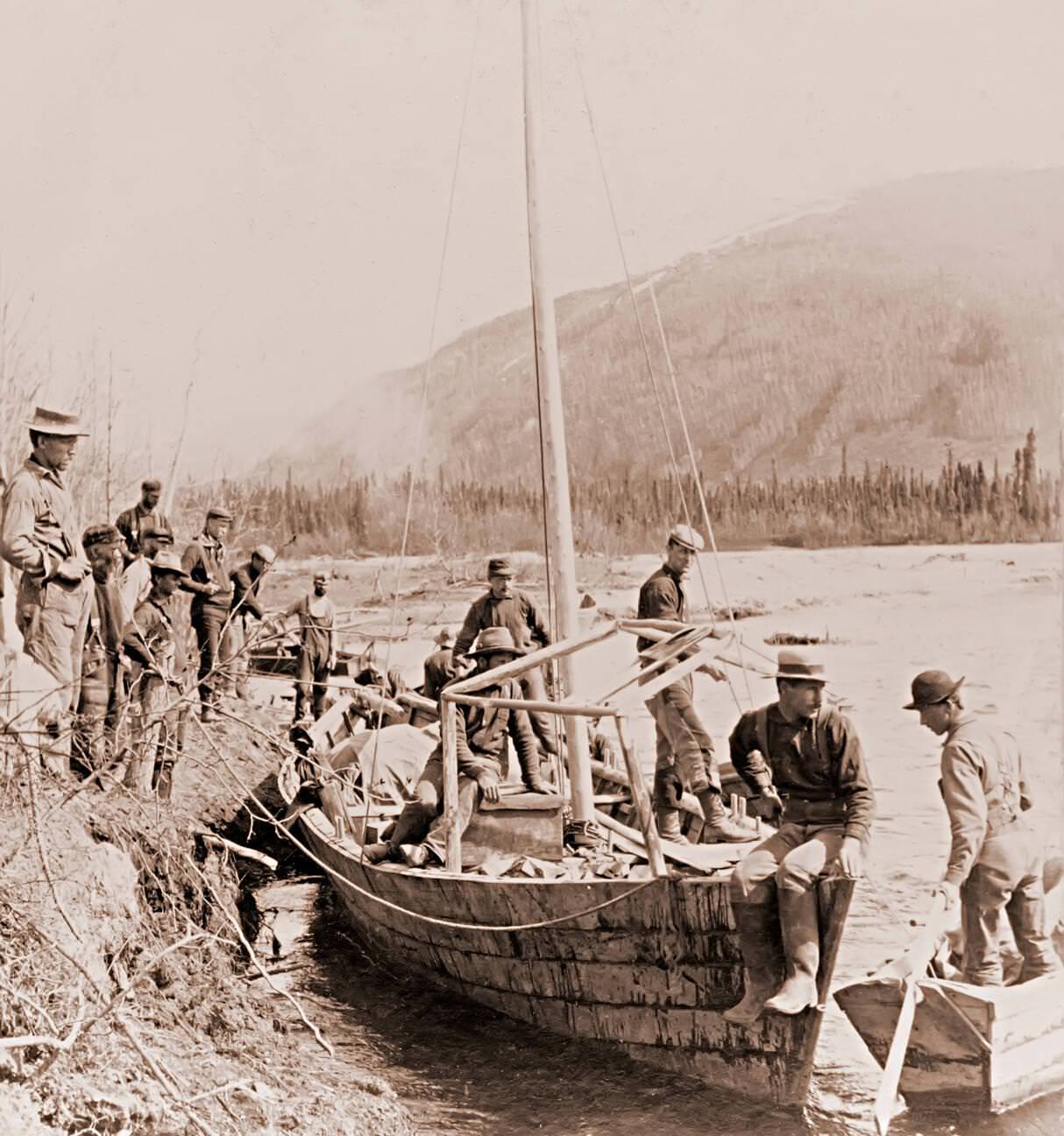 #67 Gold prospectors beginning their 1400-mile journey home from Alaska, spring of 1899.