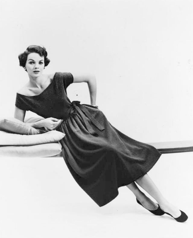 #24 Linda Harper in a short-sleeved knit dress by Bonnie Cashin for Guttman Bros., 1954.