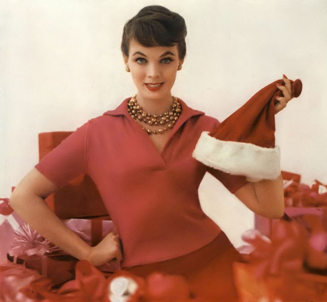 #27 Linda Harper in a short-sleeved Acrilan sweater by Talbott, 1955.