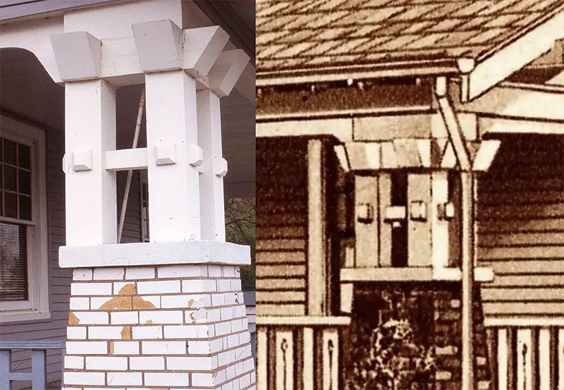 #4 Column detail from a Sears Vallonia house, alongside its appearance in the catalog.