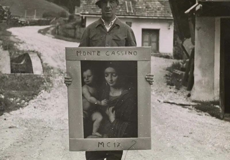 #17 Unidentified G.I. with Madonna and Child painting, Altaussee, Austria, 1945.