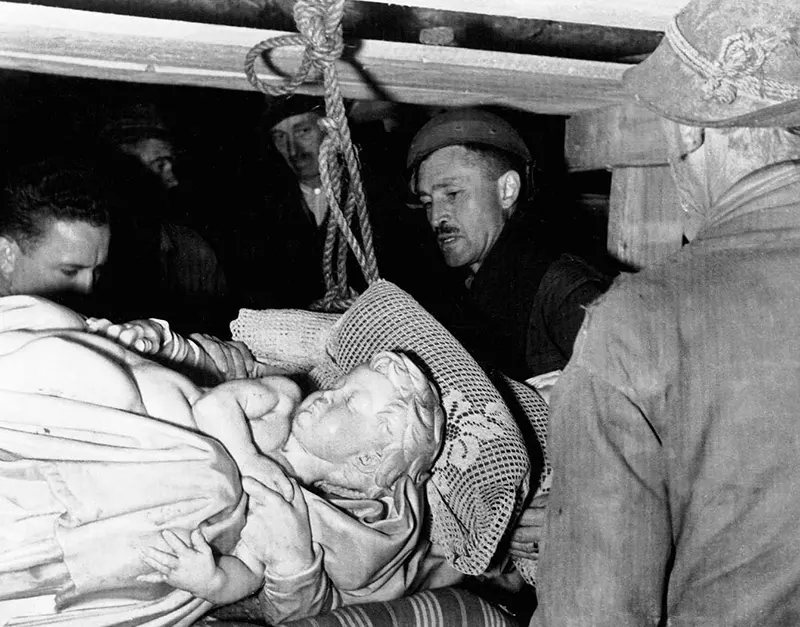 #28 George Stout constructing pulley for Michelangelo’s Bruges Madonna, Austrian salt mine.